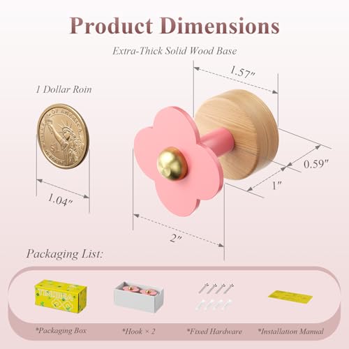 Upgreded Heavy Duty Coat Rack Wall Mount for Entryway (Pink / 2 Hooks)