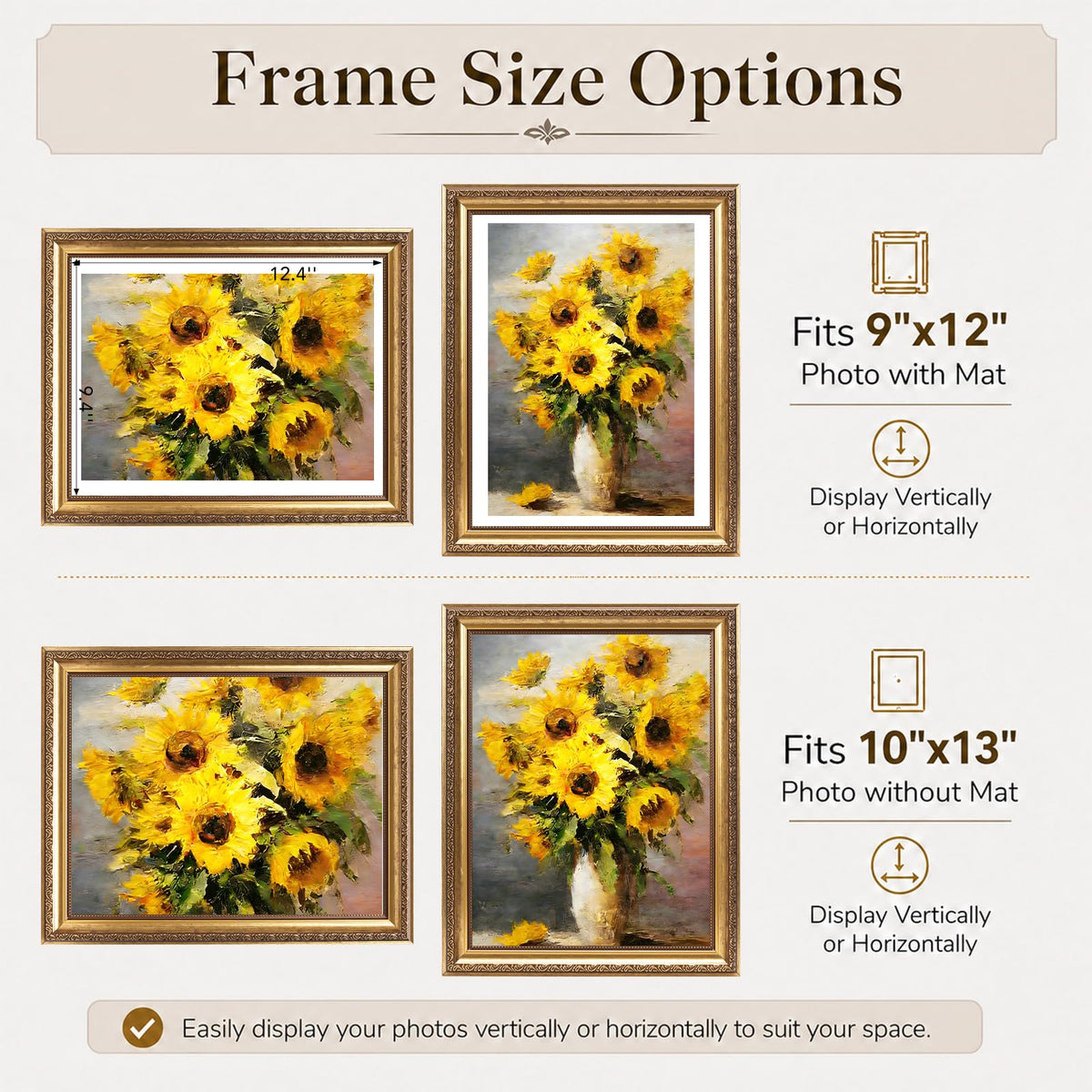 10x13 Vintage Picture Frame with 9x12 Mat Set of 2 (Gold / 10x13 inch)