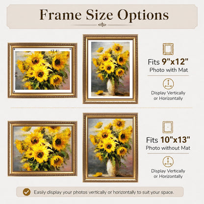 10x13 Vintage Picture Frame with 9x12 Mat Set of 2 (Gold / 10x13 inch)