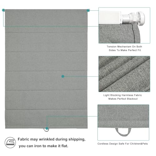 No Drill Roman Shades Cordless Blinds Blackout for Indoor Windows (Dark Grey / 28"W x 50"H)