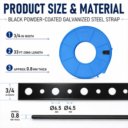 Black Coated Galvanized Metal Strapping with Holes (Black)