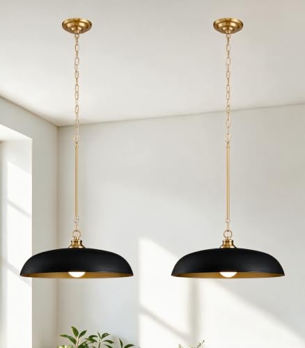 17.8" Black Gold Metal Dome Pendant Lights for Kitchen Island