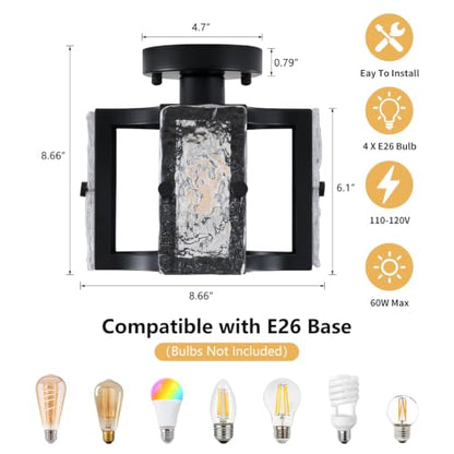 Modern Flush Mount Ceiling Light with Metal and Glass Frame