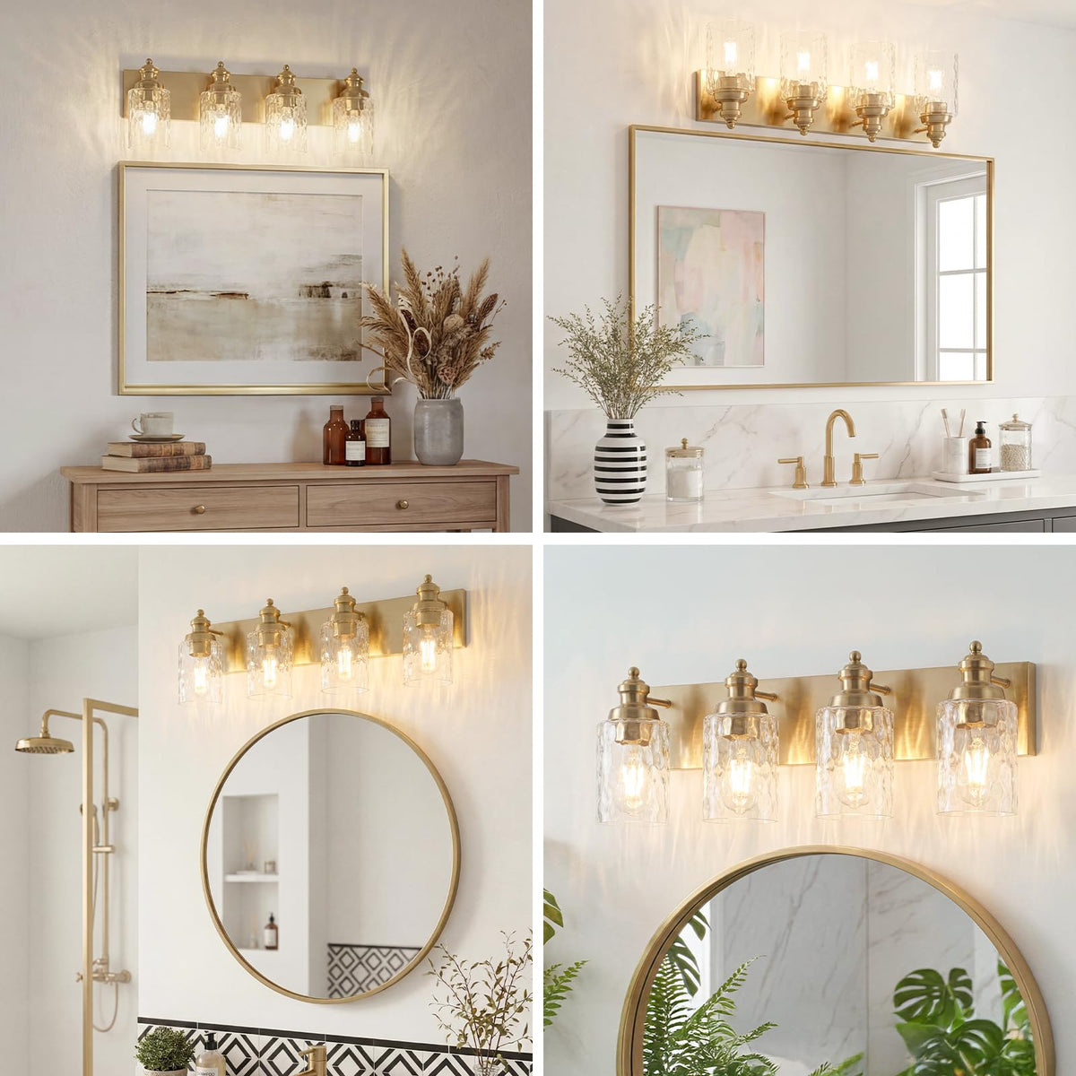 4 Light Bathroom Light Fixtures with Water Ripple Glass (Gold / 4-light)