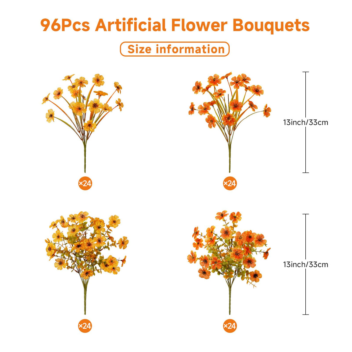 96 Bundles Artificial Fall Flowers (Fall Orange)
