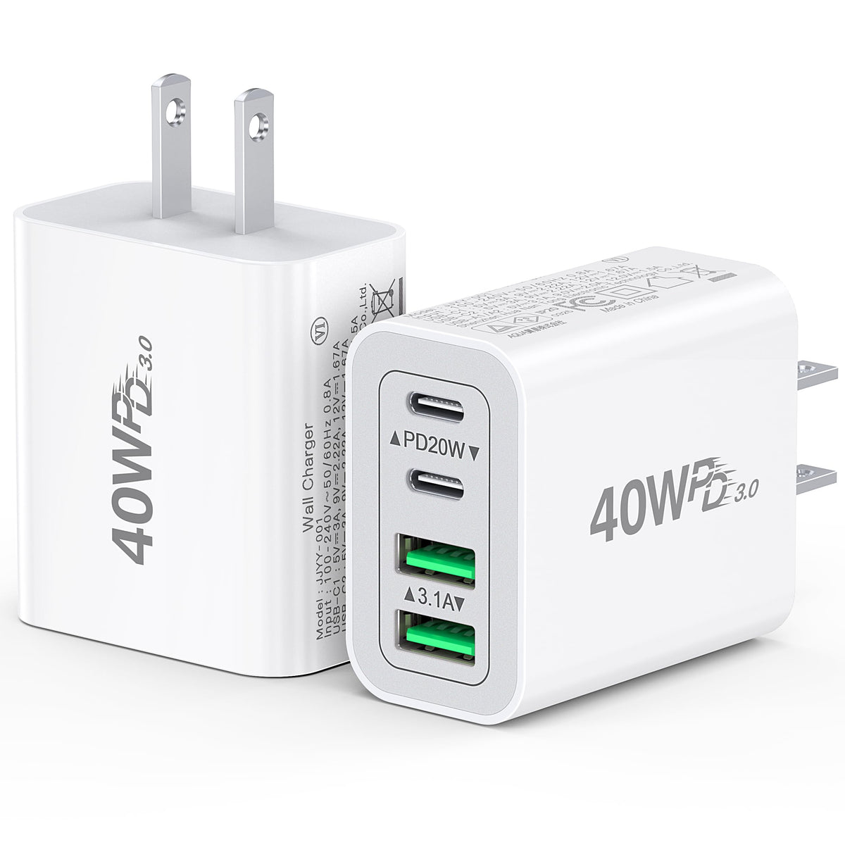 2 Pack] 40W USB C Charger Cube Fast Charging Block Multiport Wall Plug (2Pack White / 40W)