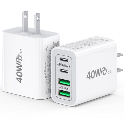 2 Pack] 40W USB C Charger Cube Fast Charging Block Multiport Wall Plug (2Pack White / 40W)