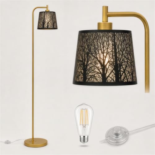 Farmhouse Floor Lamp with Black & Gold Metal Shade