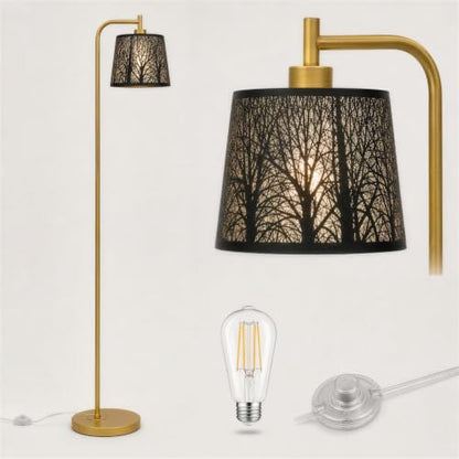 Farmhouse Floor Lamp with Black & Gold Metal Shade