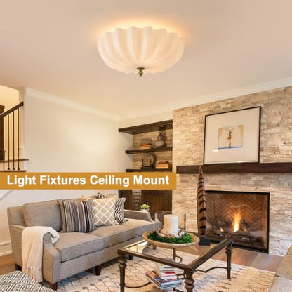 Milk Glass Ceiling Light Flush Mount Flower Shade 3