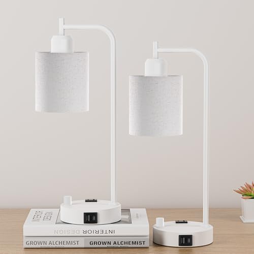 Industrial Table Lamps with Linen Shade