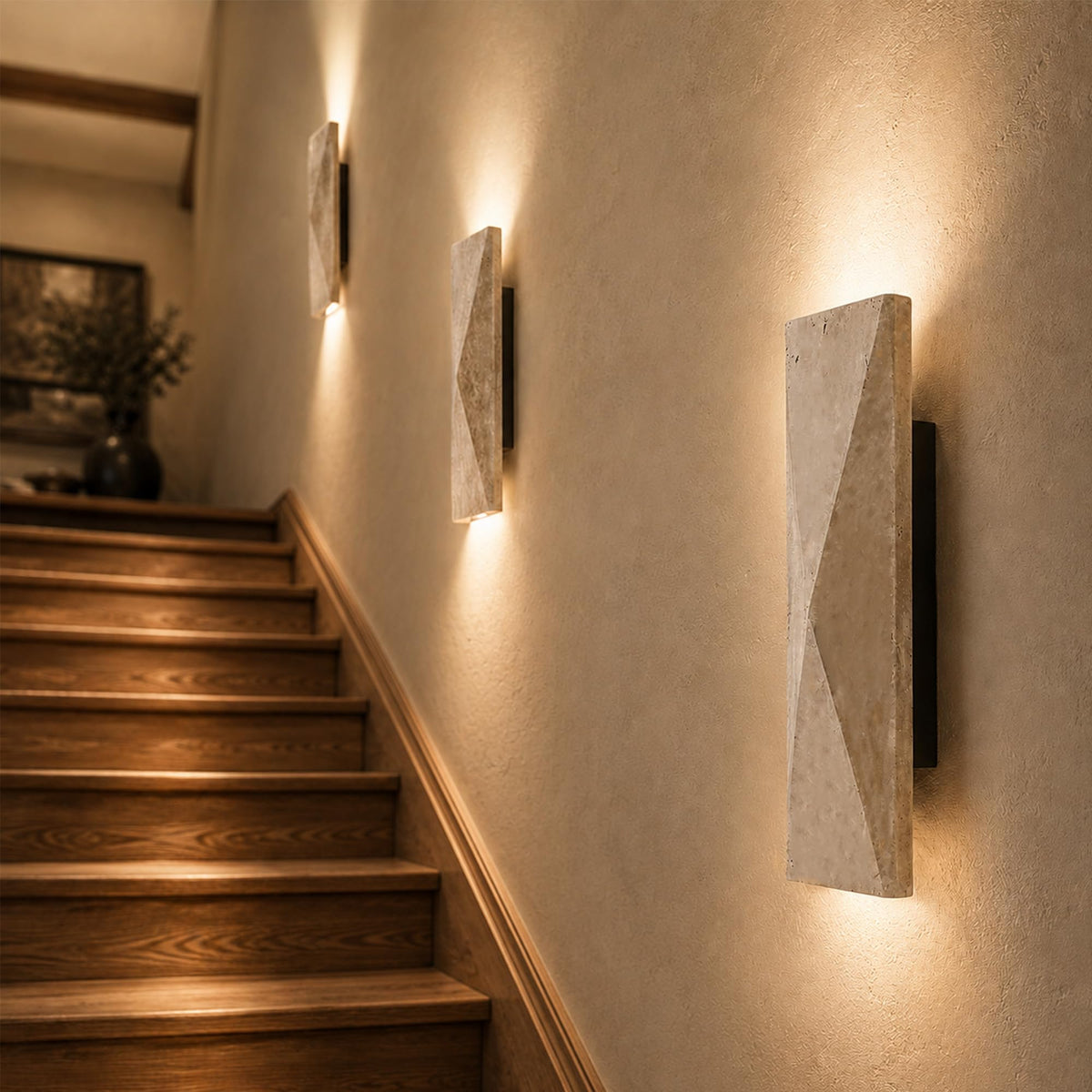 Natural Travertine Wall Sconce (Natural Beige(Diamond))