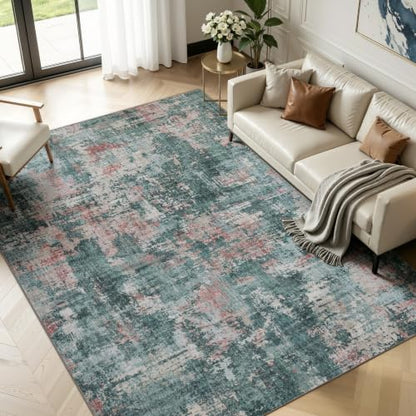 9x12 Washable Area Rug (Pink & Green / 9' x 12' (Rectangular))