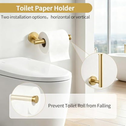 5 Piece Gold Bathroom Accessories Set 24 Inch Bathroom Towel Bar (Brushed Gold)