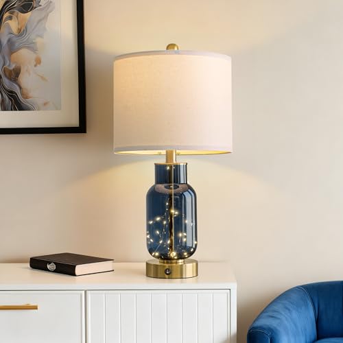 Glass Table Lamps Set of 2 with Nightlight for Bedroom