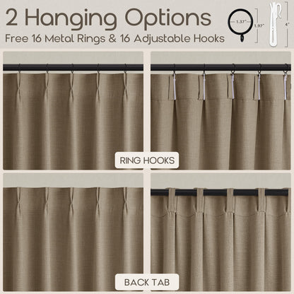 Pinch Pleated Semi Sheer Thick Linen Dark Flax Tan Curtains 90 Inches Long (Dark Flax / 40"W x 90"L (Pack of 2))