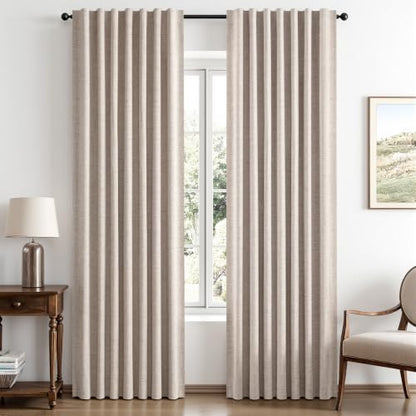 100% Blackout Linen Curtains for Bedroom 42 x 63 Inch Khaki 2 Panels (Khaki / 42"W x 63"L (Pack of 2))
