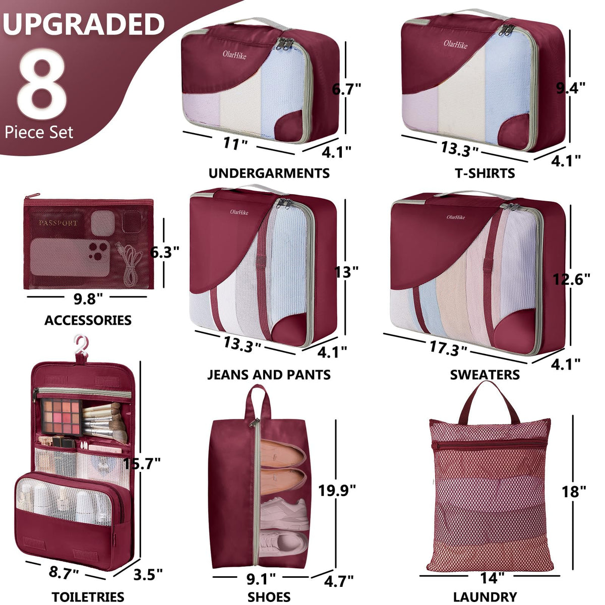 Packing Cubes for Travel (11 Burgundy)