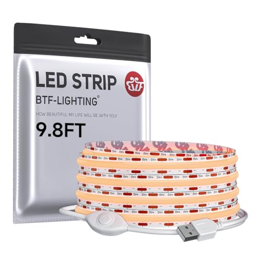 FCOB COB LED Strip Lights 5V USB Powered Warm White 2700K (Warm White 2700K / 9.8FT)