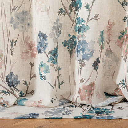 Floral Linen Curtains 54 inch Length 2 Panels Set Patterned Semi Sheer Light Filtering Privacy Farmhouse Grommet Drapes for Bedroom Small Window (A-brown / 52"W x 54"L (Pack of 2))