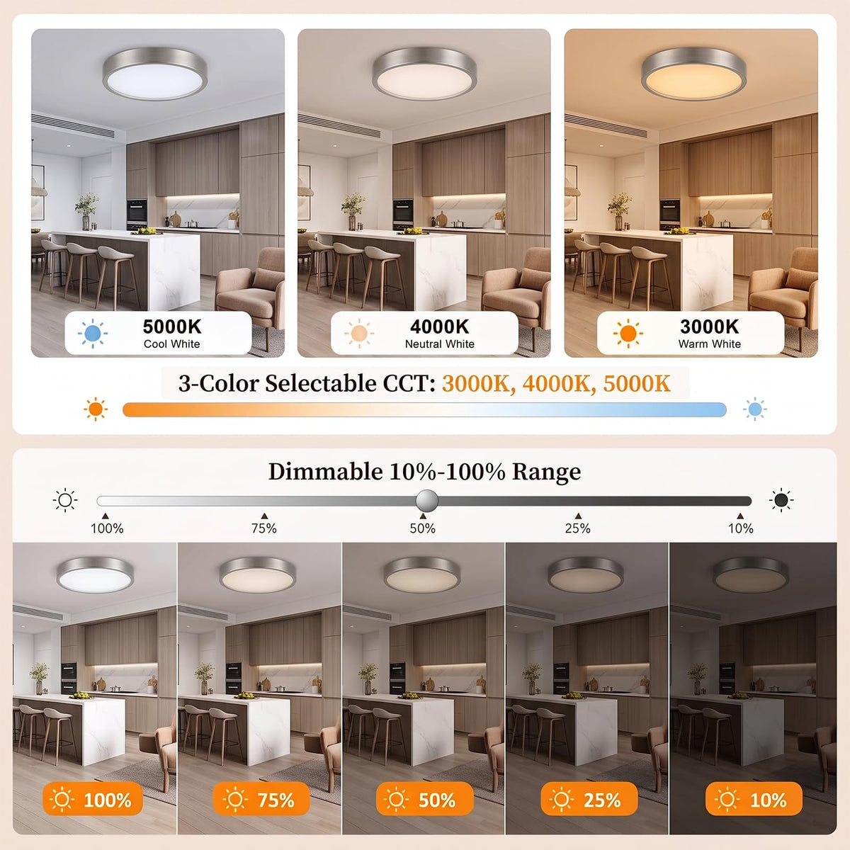 Flush Mount Ceiling Light (Satin Nickel)