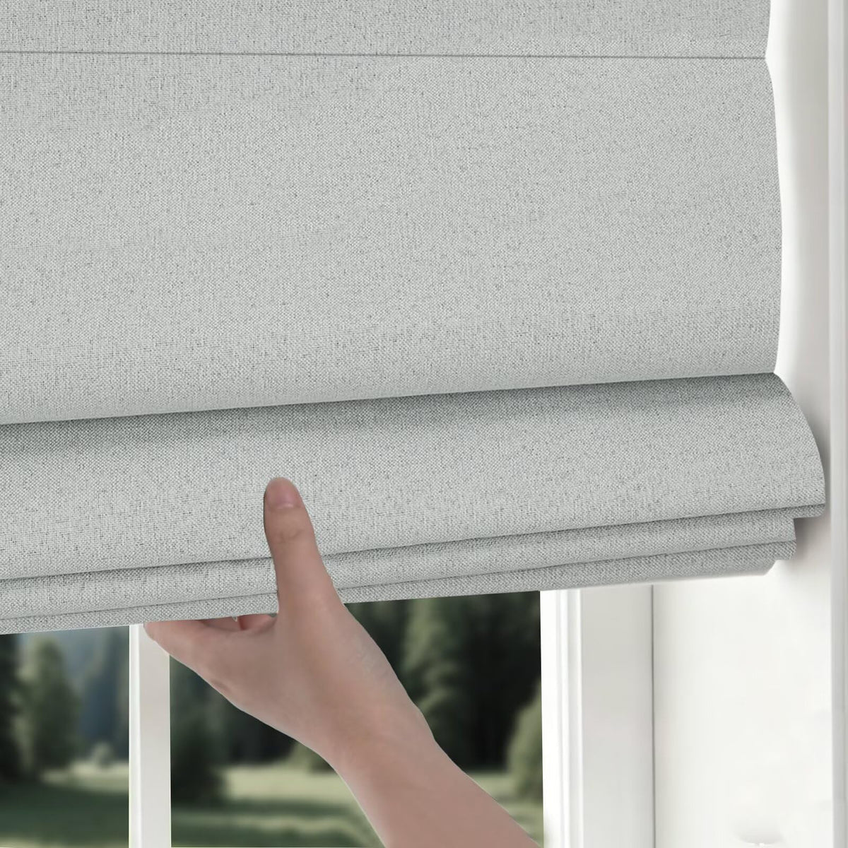 No Drill Roman Shades Cordless Blinds Blackout for Indoor Windows (Light Grey / 40"W x 64"H)