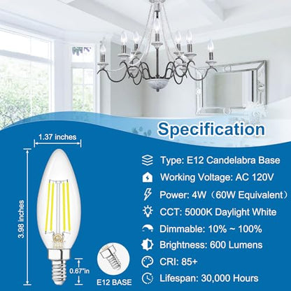 E12 Candelabra LED Light Bulbs 60W Equivalent 5000K Daylight (6 Count (Pack of 1))