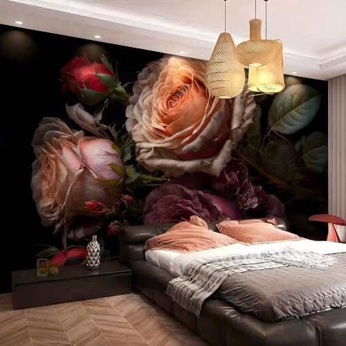 Black Large Rose Cluster Landscape Mural (SDY-03 / 118" x 83")