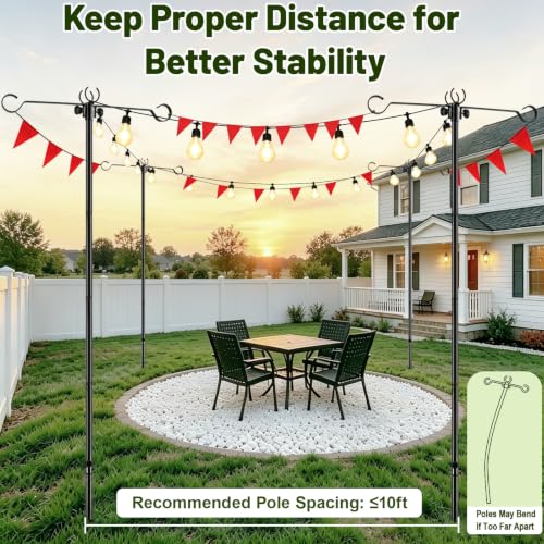 Outdoor String Light Poles 10 ft with Detachable Side Crossbars