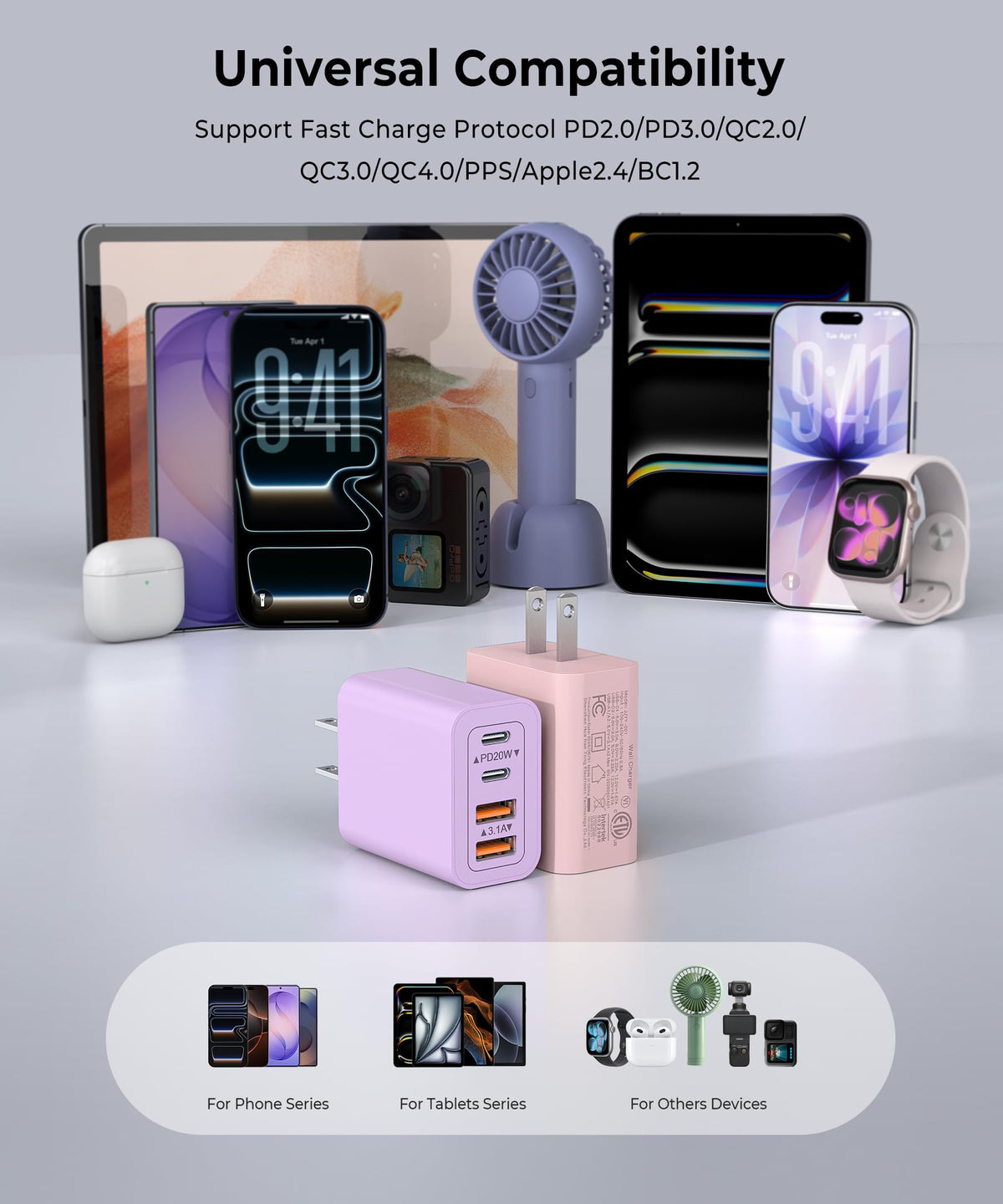 40W Type C Fast Charger Block (2Pack GRed PPurple / 40W)