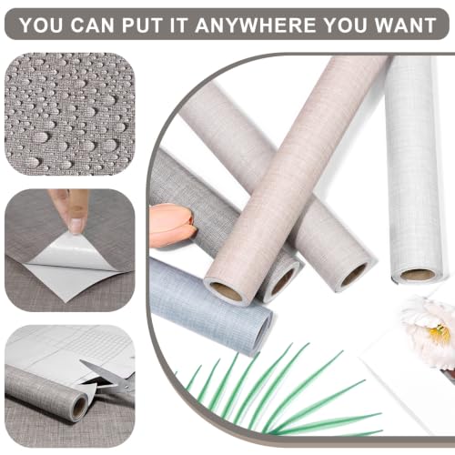 Grasscloth Peel and Stick Wallpaper Textured Contact Paper Faux Linen Removable Self Adhesive Vinyl Wallpaper for Bedroom Living Room Cabinets