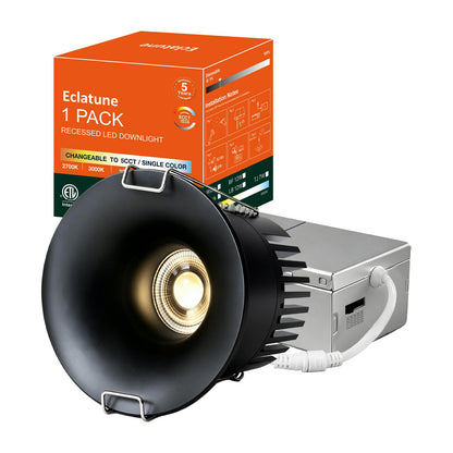 3 Inch Anti Glare Recessed Lighting IP65 Shower Light 5CCT Waterproof LED Downlight with Junction Box (Black-1P / 3 Inch)