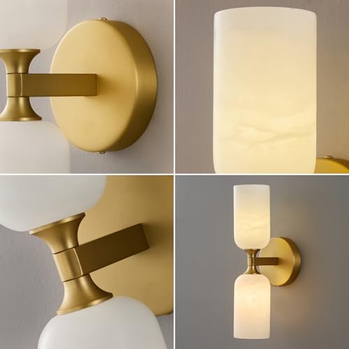 14" Alabaster Wall Sconces Gold Vanity Light 3000K Warm White