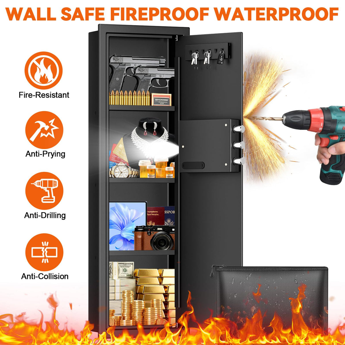 47.24‘’ Tall Heavy Duty Fireproof Wall Safes Between the Studs (47.24'' Tall)