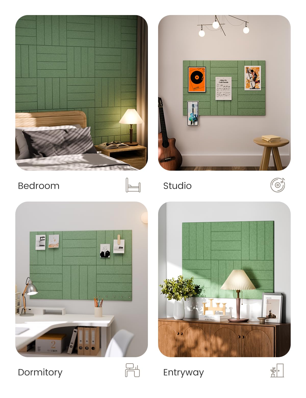 Felt Bulletin Board & Cork Board Alternative 36'' x 24'' (Christmas Tree Green-1 / Bold-stripe 6-pack)