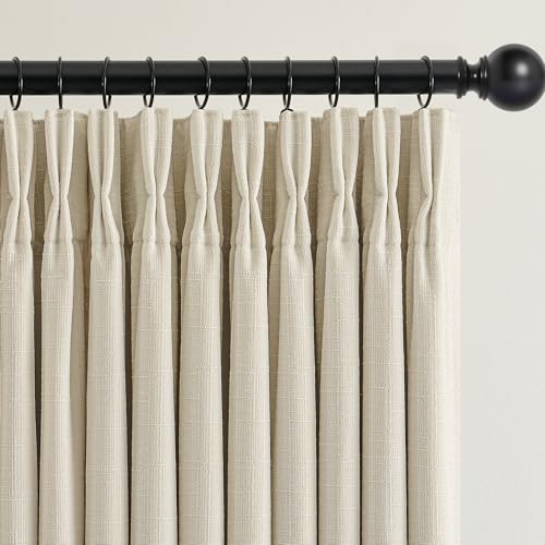 Cream Beige Linen Blackout 126 Inch Curtains for Living Room 2 Panels Set Pinch Pleated Back Tab Drapes Farmhouse Thermal Insulated Full Black Out Curtains 126 Length High Ceiling to Floor 50x126 (Cream Beige / 50"W x 126"L (Pack of 2))
