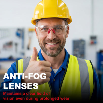 80 Pack Clear Safety Glasses Bulk (Red Nose Bridge)