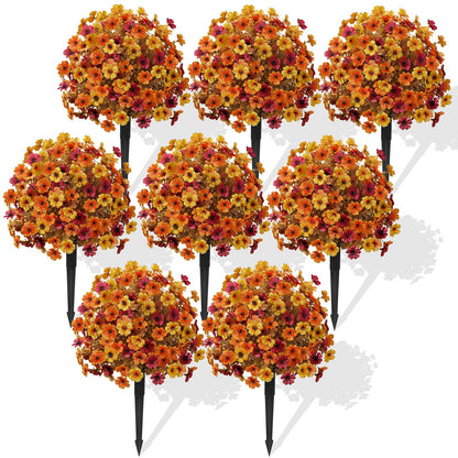 8Pcs Artificial Topiary Ball Flowers for Outdoors Planters Decor (Orange Yellow Brown)