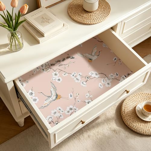 Pink Crane Wallpaper Peel and Stick Japanese Cherry Blossom Wallpaper Vintage Asian Bird Flying Crane Contact Paper Self Adhesive
