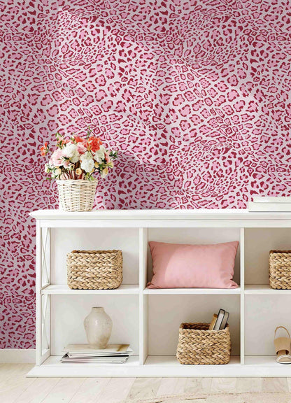 Cheetah Print Decor Peel and Stick Wallpaper (Pink / 17.3" x 118")