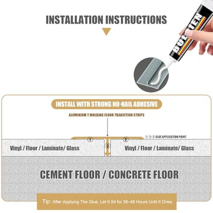 3PCS Aluminum T Molding Floor Transition Strip
