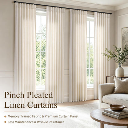 Cream Pinch Pleated Linen Curtains 120 Inch Long for Living Room (Linen / 40"W x 120"L (Pack of 2))