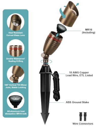Large Brass Outdoor Landscape Spotlight with 5W 2700K MR16 Bulb