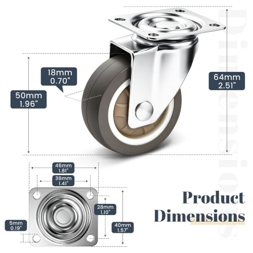 2" Silent Rubber 360 Degree Swivel Plate Casters (2" (no brake))