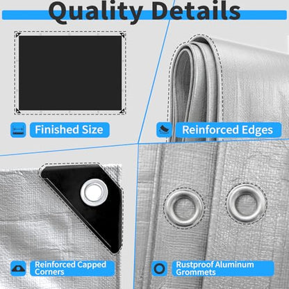20x30FT Tarp 12 Mil Tarps Heavy Duty Waterproof (Silver&black / 2 0 X 3 0 FT)
