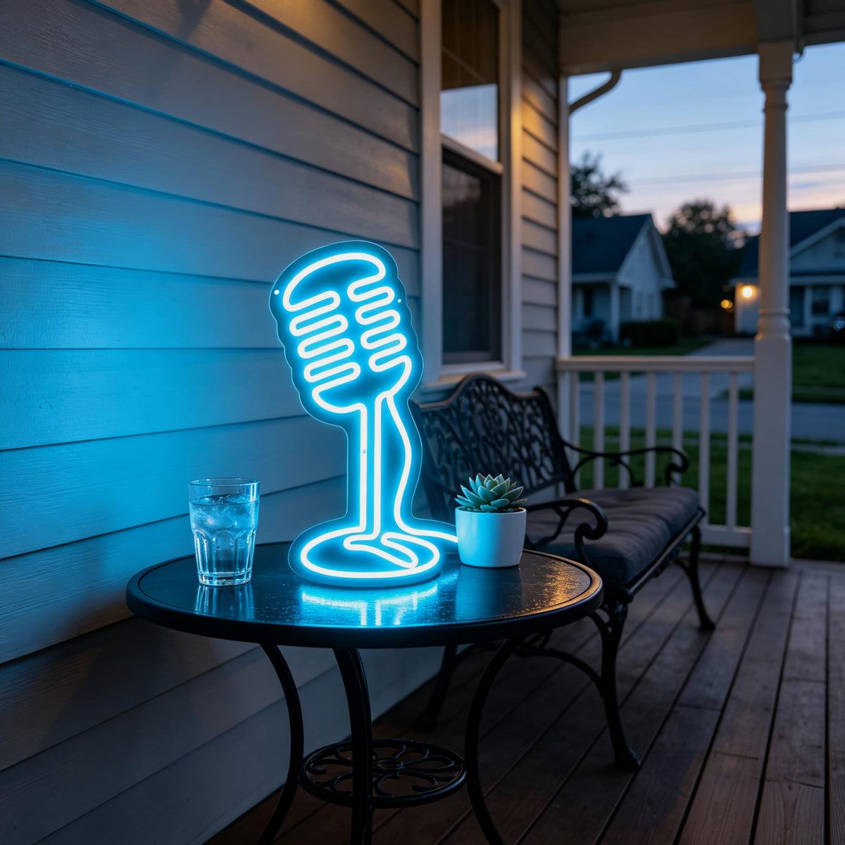 Microphone Neon Sign Podcast Music Studio Wall Accent‑Ice Blue (Microphone-Ice Blue)