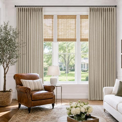 Burlywood Birch Pleated Semi Sheer Linen Blend Curtains 80 Inches Long (Burlywood Birch / 40"W x 80"L (Pack of 2))