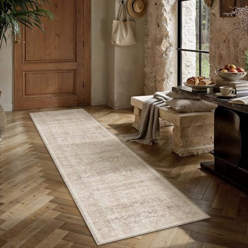 Beige Washable 2x12 Runner Rugs for Hallway Entryway (Retro | Beige / 2' x 12' (Runner))
