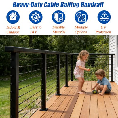 Stainless Steel T304 Black Handrail for Cable Railing