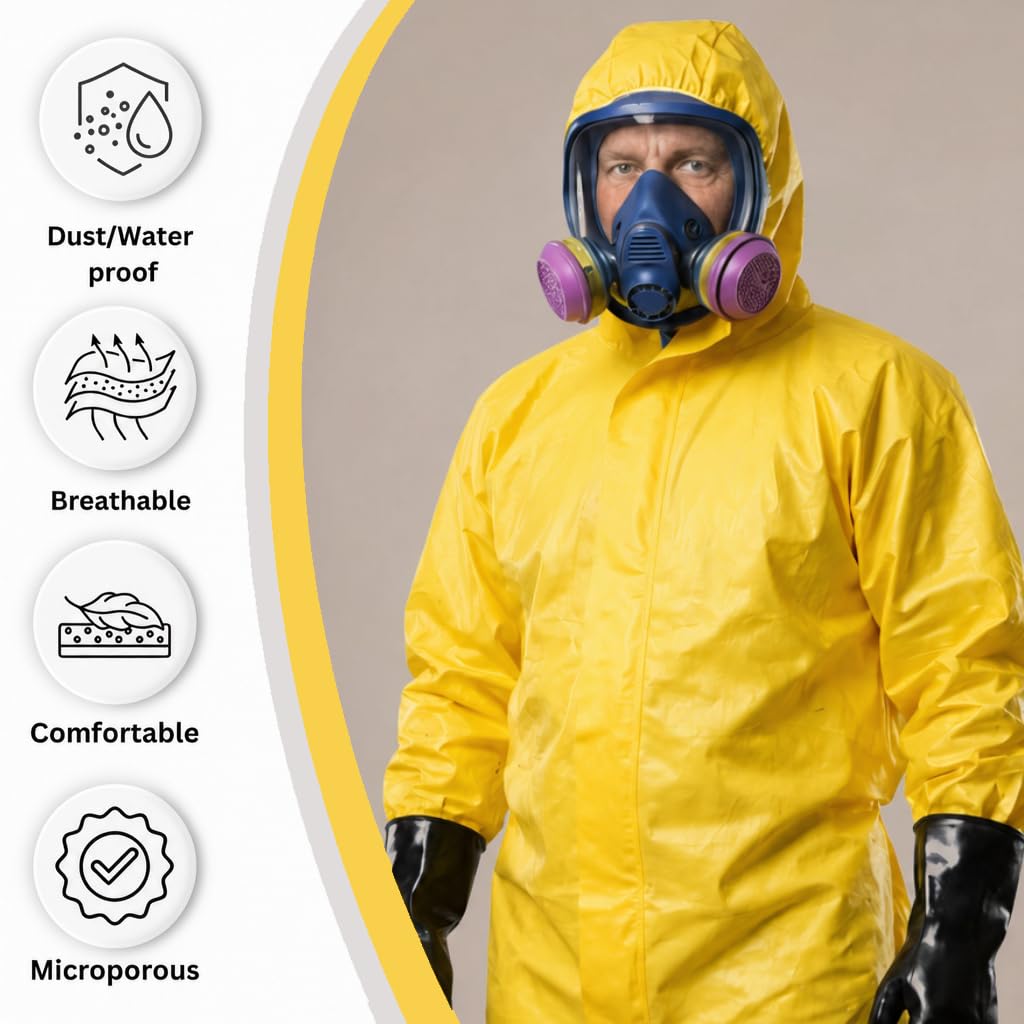 Yellow Hazmat Suit Coveralls with Long Gloves & Shoe Covers (4X-Large)